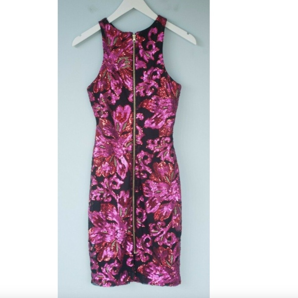 CACHE Black Pink Sequin High Neck Cocktail Dress - Picture 10 of 10